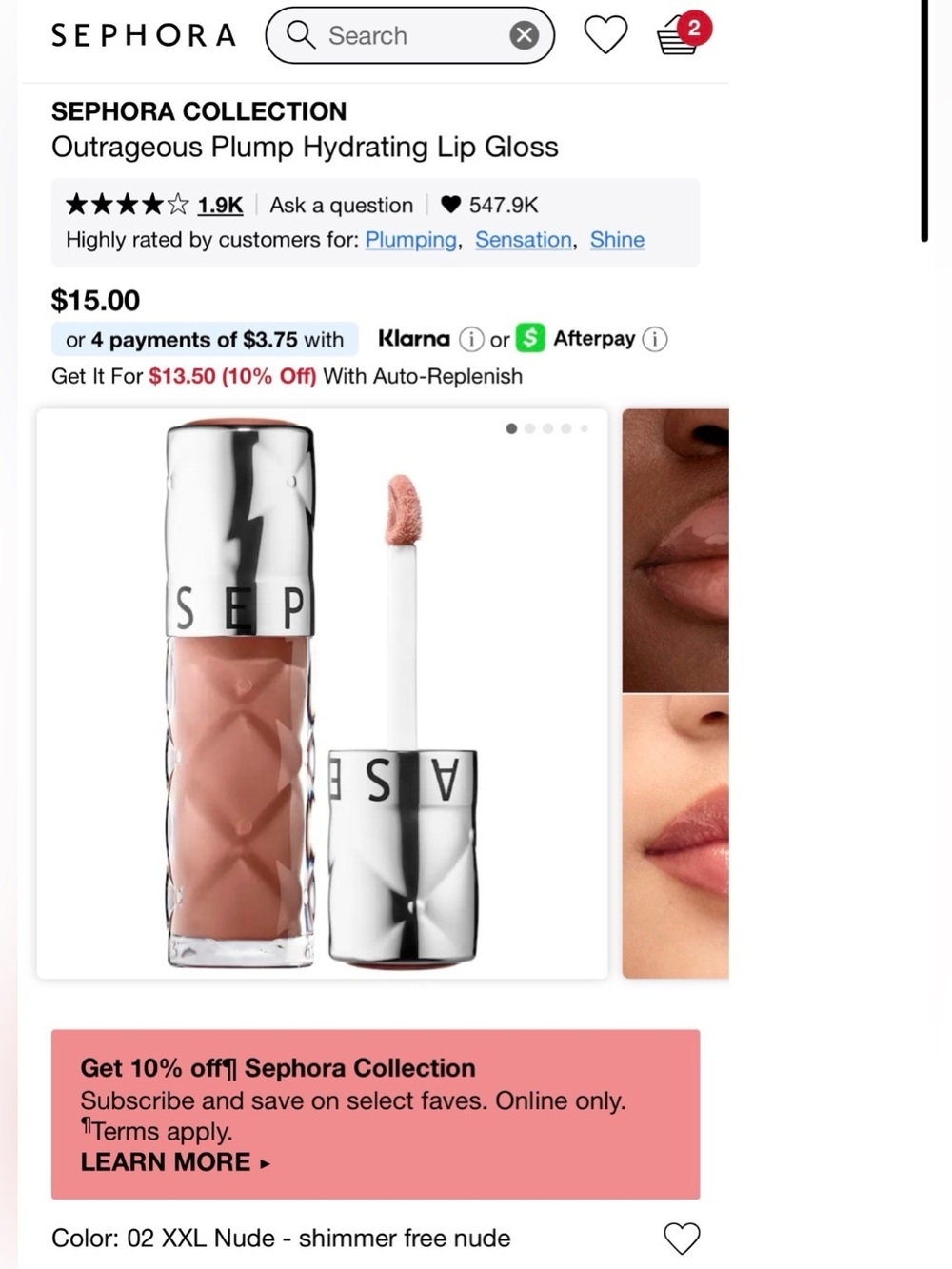 Sephora Collection Outrageous Plump Hydrating Lip Gloss — Nude (02 XXL)